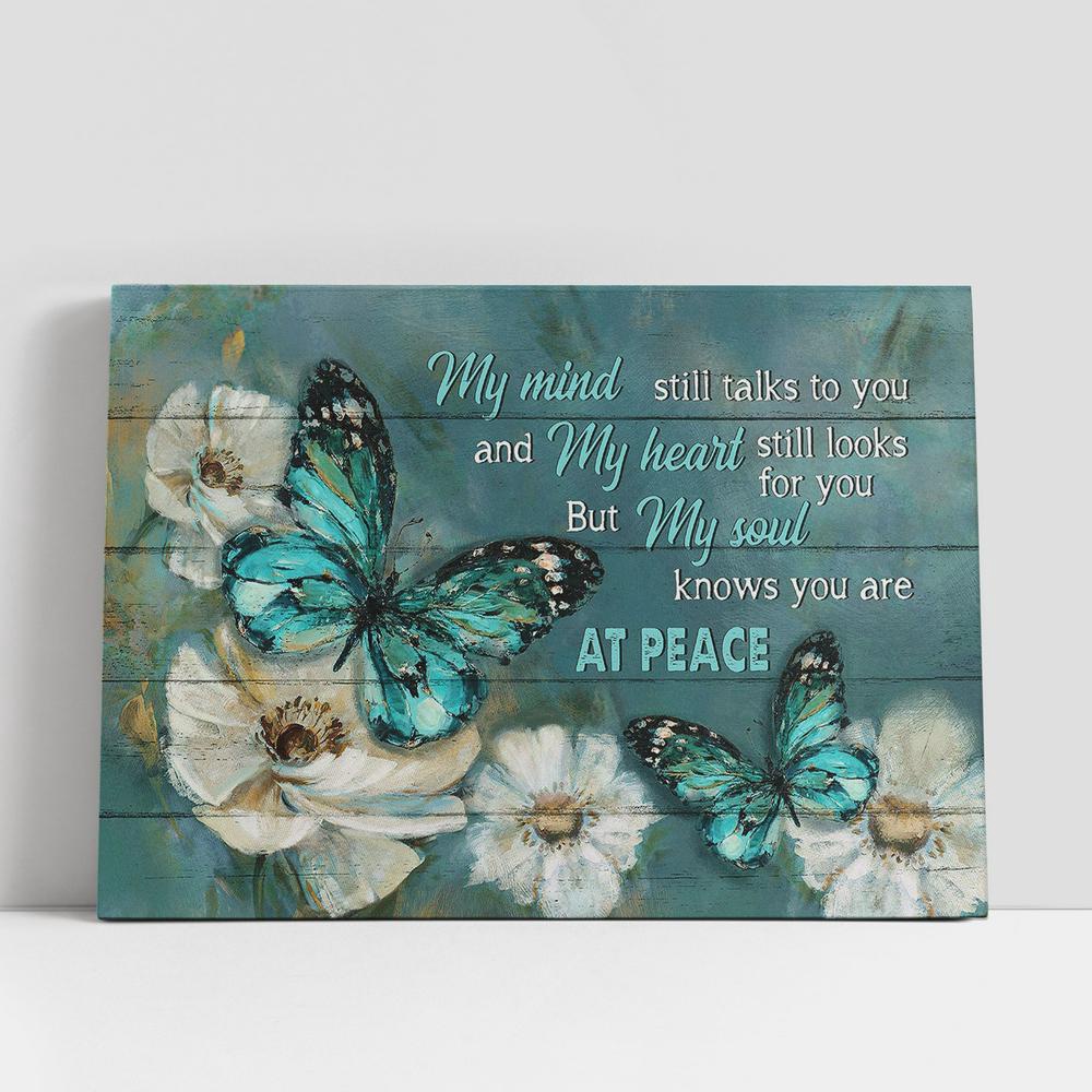 Christian Canvas Wall Art, My Mind Still Talks To You Blue Butterfly Jasmine Canvas Wall Art