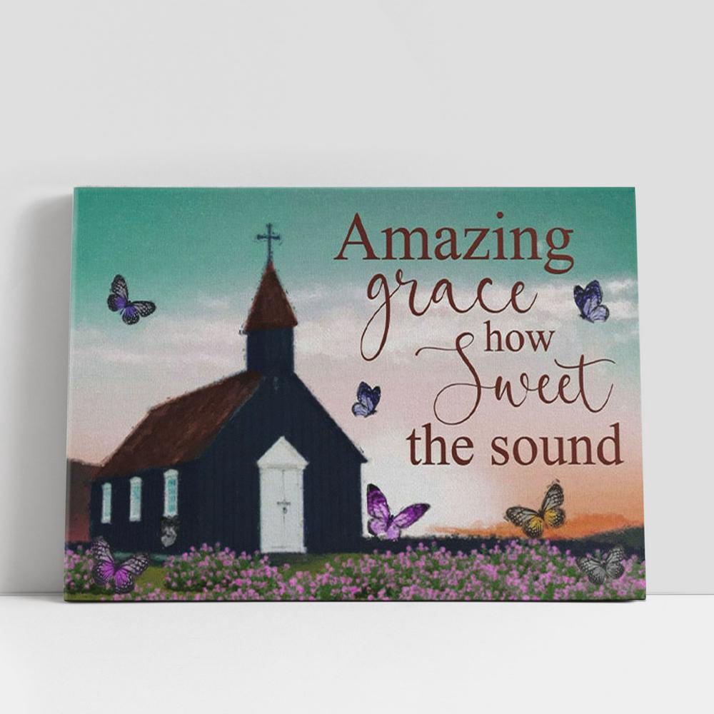Christian Canvas Wall Art, Old Country Church, Amazing Grace How Sweet The Sound Canvas Wall Art