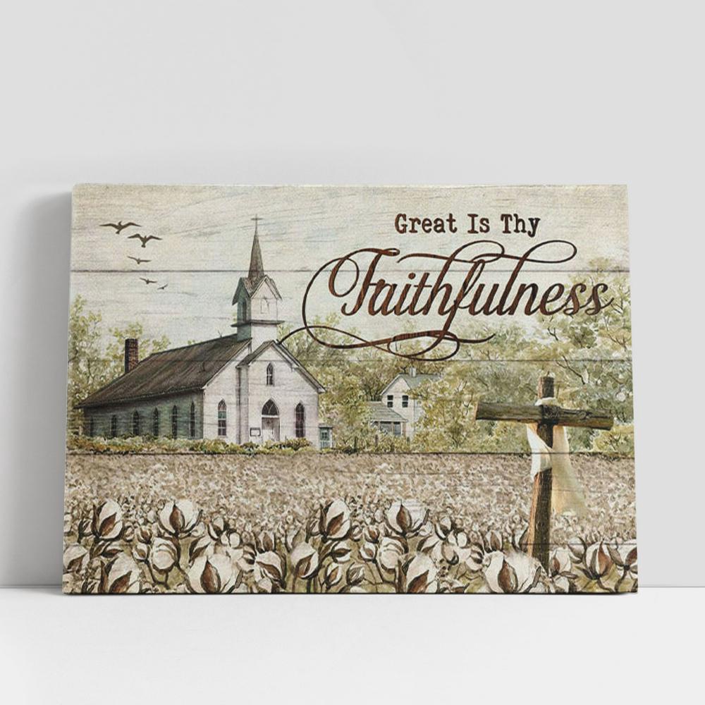 Christian Canvas Wall Art, Old Country Church, Great Is Thy Faithfulness Canvas Wall Art Print