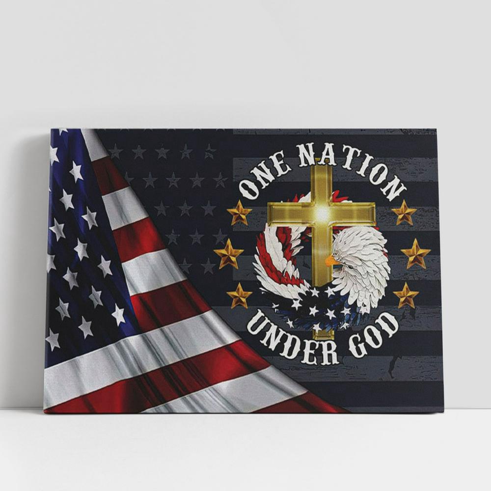 Christian Canvas Wall Art, One Nation Under God American Flag Christian Gifts Canvas Wall Art Print