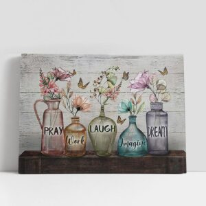 Christian Canvas Wall Art, Pray Work Laugh…