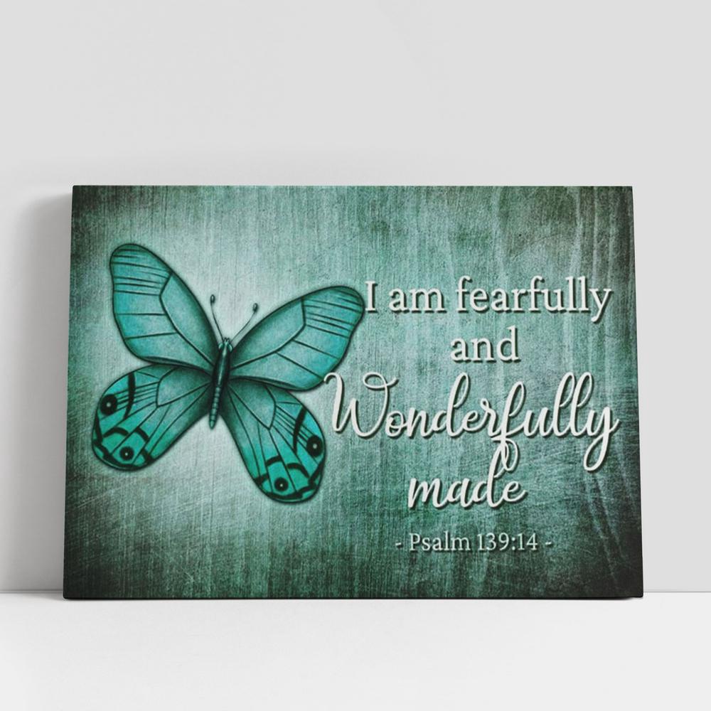 Christian Canvas Wall Art, Psalm 13914 I Am Fearfully And Wonderfully Made Butterfly Wall Art Canvas, Christian Gifts Wall Art Decor