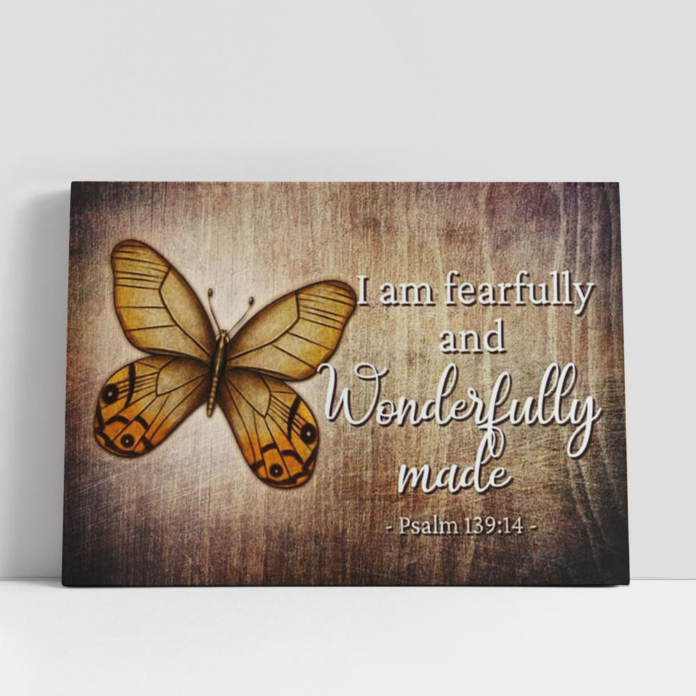 Christian Canvas Wall Art, Psalm 139 14 I Am Fearfully And Wonderfully Made Butterfly Wall Art Canvas, Christian Gifts Wall Art Decor