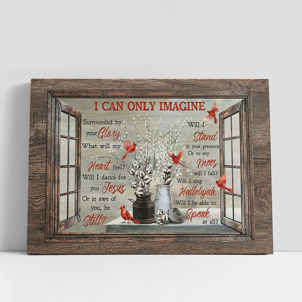 Christian Canvas Wall Art, Red Cardinal Cotton Flower I Can Only Imagine Canvas Art, Christian Gifts Wall Art Decor