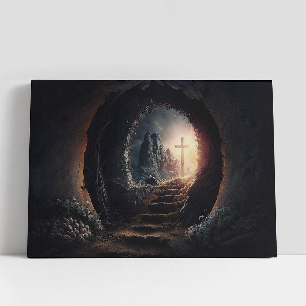 Christian Canvas Wall Art, Resurrection Empty Tomb With Crucifix Dawn Canvas Pictures, Faith Art, Christian Gifts Canvas Wall Art Decor Christian Canvas Wall Art, Resurrection Empty Tomb With Crucifix Dawn Canvas Pictures, Faith Art, Christian Gifts Canvas Wall Art Decor