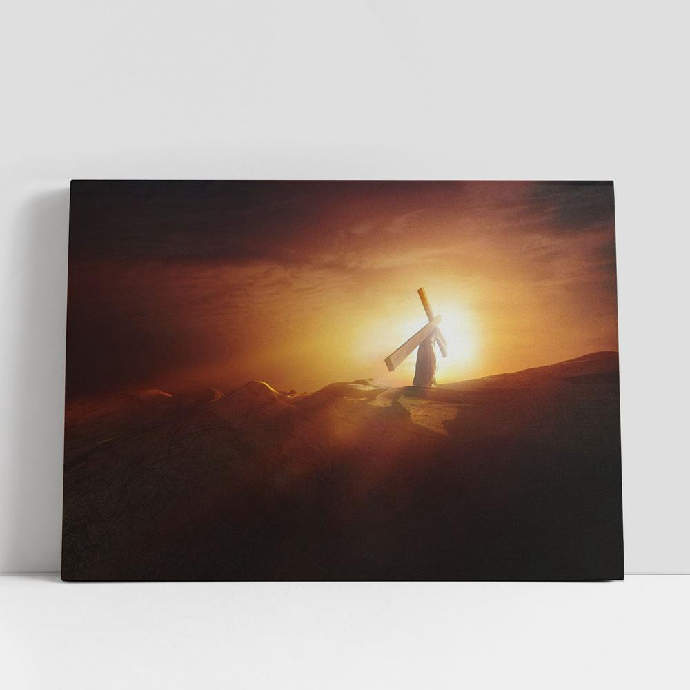 Christian Canvas Wall Art, Resurrection Jesus Carrying Cross Canvas Pictures, Faith Art, Christian Gifts Canvas Wall Art Decor