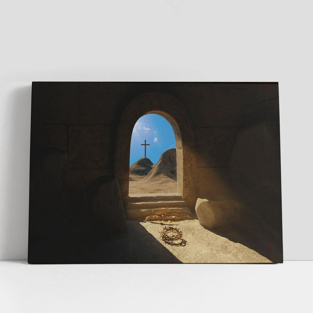 Christian Canvas Wall Art, Resurrection Jesus Christ Empty Stone Tomb Canvas Pictures, Faith Art, Christian Gifts Canvas Wall Art Decor