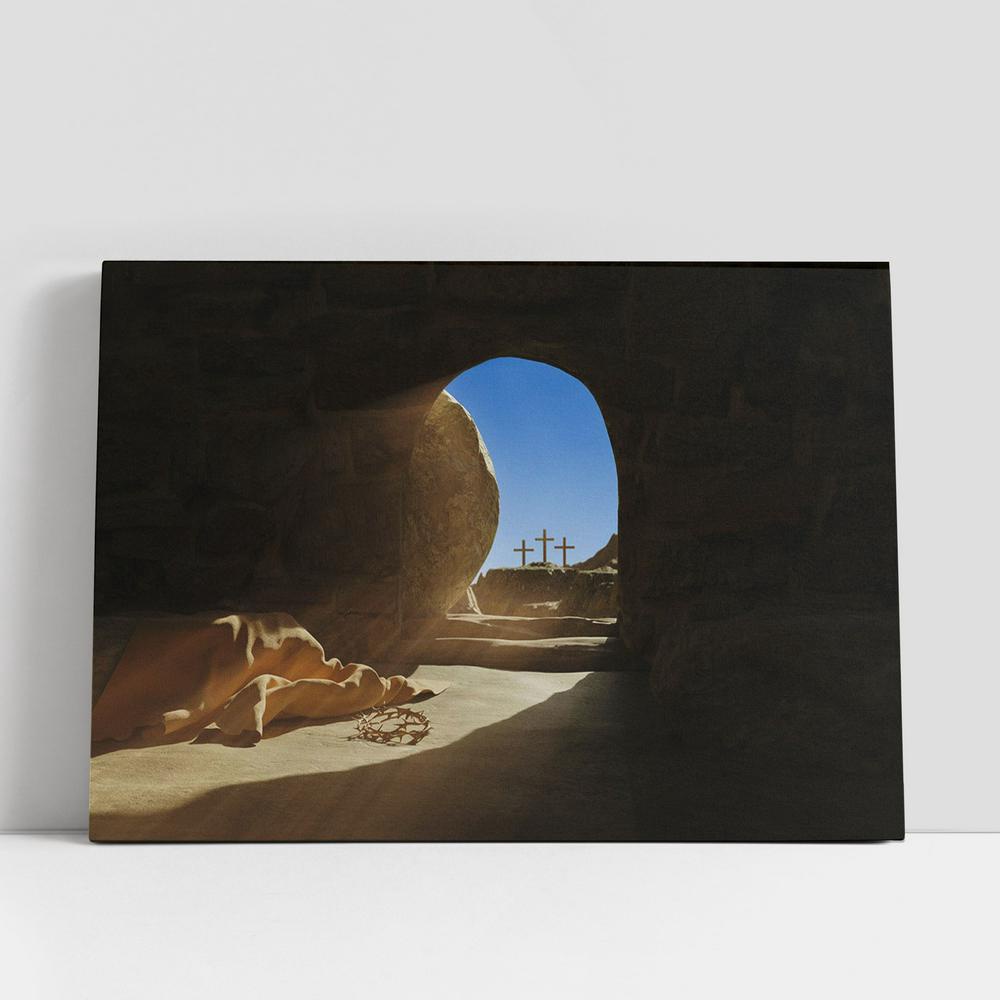 Christian Canvas Wall Art, Resurrection Jesus Empty Stone Tomb Canvas Pictures, Faith Art, Christian Gifts Canvas Wall Art Decor