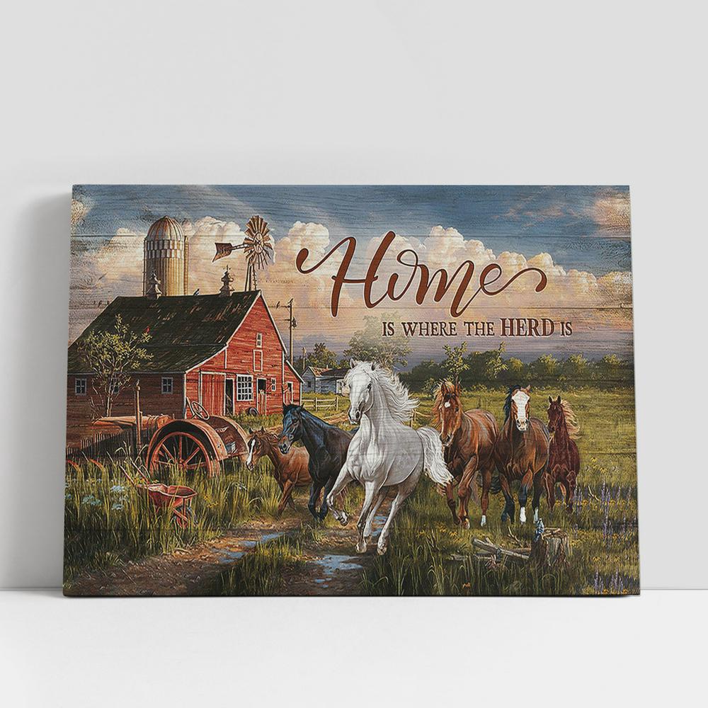Christian Canvas Wall Art, Running Horse Home Is Where The Herd Is Wall Art Canvas, Gifts For Horse Lovers Christian Canvas Wall Art, Running Horse Home Is Where The Herd Is Wall Art Canvas, Gifts For Horse Lovers
