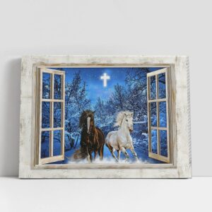 Christian Canvas Wall Art, Running Horses Blue…