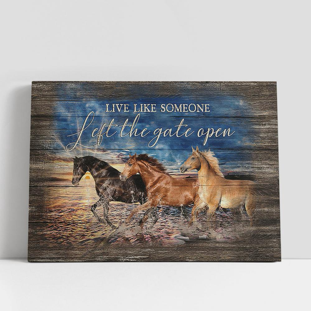 Christian Canvas Wall Art, Running Horses Ocean Live Like Someone Wall Art Canvas, Gifts For Horse Lovers Christian Canvas Wall Art, Running Horses Ocean Live Like Someone Wall Art Canvas, Gifts For Horse Lovers