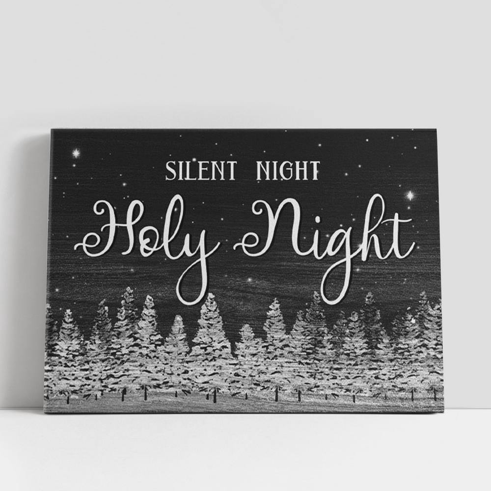 Christian Canvas Wall Art, Silent Night Holy Night Christmas Tree Canvas Wall Art