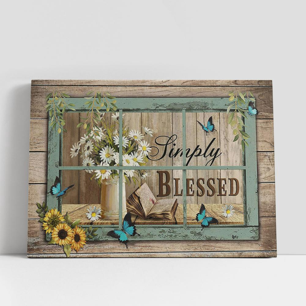 Christian Canvas Wall Art, Simply Blessed Bible Book Daisy Flowers Sunflower Canvas Wall Art
