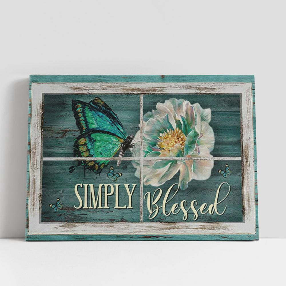 Christian Canvas Wall Art, Simply Blessed Canvas Wall Art, Butterfly Camellia Flower Christian Gifts Art Christian Canvas Wall Art, Simply Blessed Canvas Wall Art, Butterfly Camellia Flower Christian Gifts Art