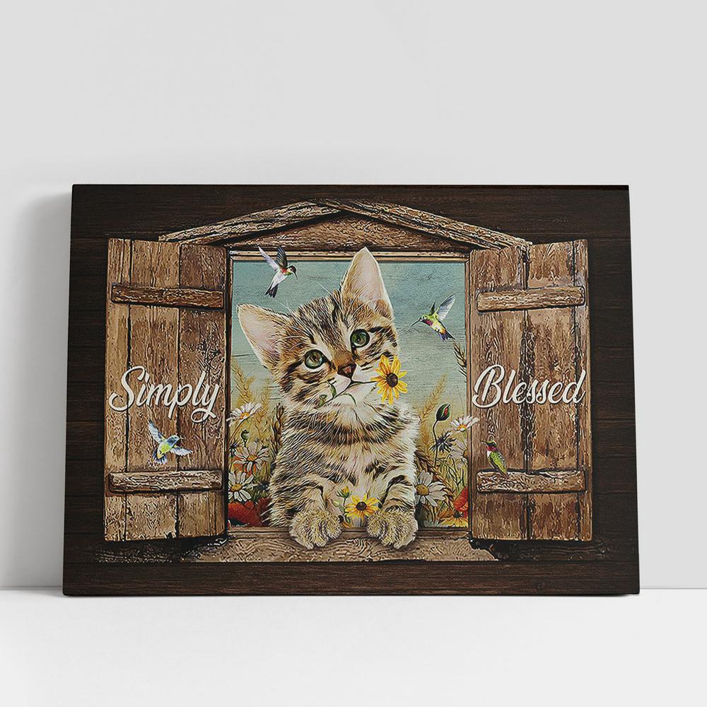 Christian Canvas Wall Art, Simply Blessed Cat Yellow Daisy Hummingbird Canvas Wall Art Christian Canvas Wall Art, Simply Blessed Cat Yellow Daisy Hummingbird Canvas Wall Art