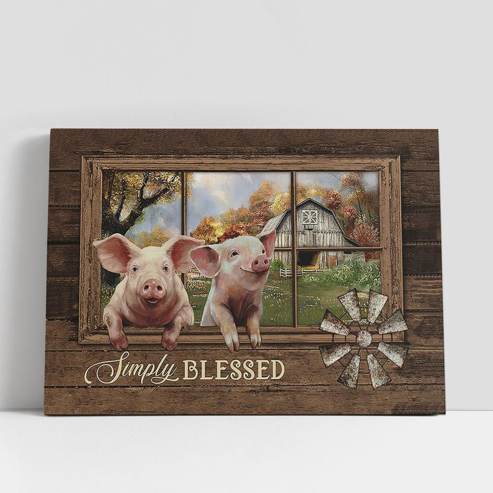 Christian Canvas Wall Art, Simply Blessed Happy Pig Old Windmill Canvas Art, Christian Gifts Wall Art Decor Christian Canvas Wall Art, Simply Blessed Happy Pig Old Windmill Canvas Art, Christian Gifts Wall Art Decor