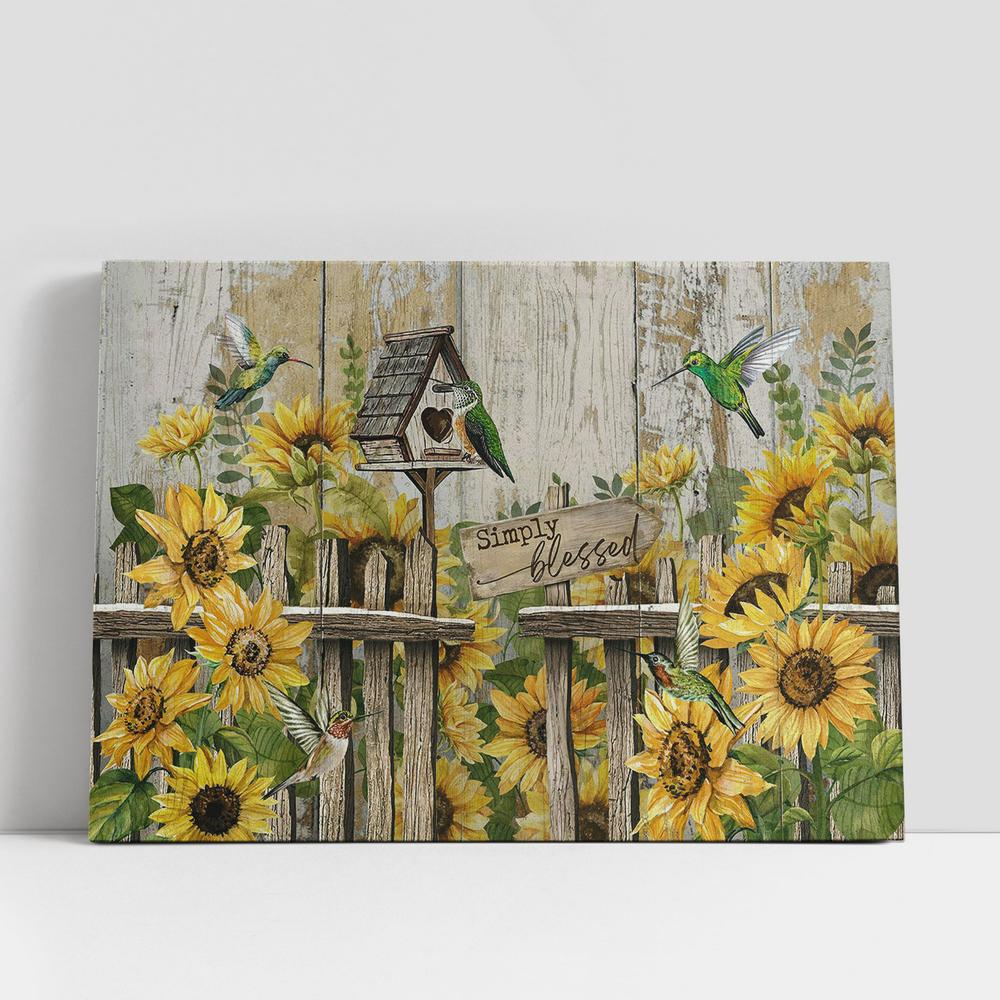 Christian Canvas Wall Art, Simply Blessed Sunflower Hummingbird Canvas Art, Wall Decor Christian Gifts
