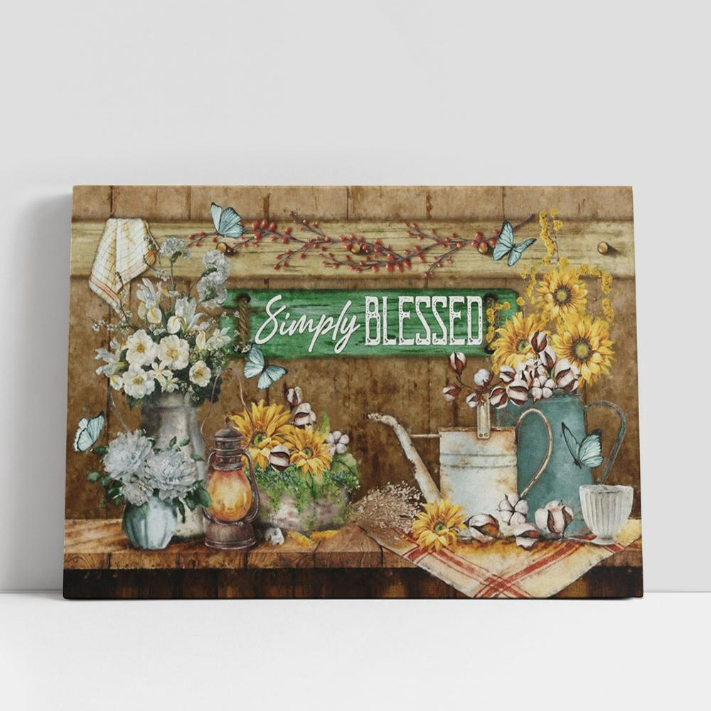 Christian Canvas Wall Art, Simply Blessed Sunflower White Flower Blue Butterfly Large Canvas Christian Canvas Wall Art, Simply Blessed Sunflower White Flower Blue Butterfly Large Canvas