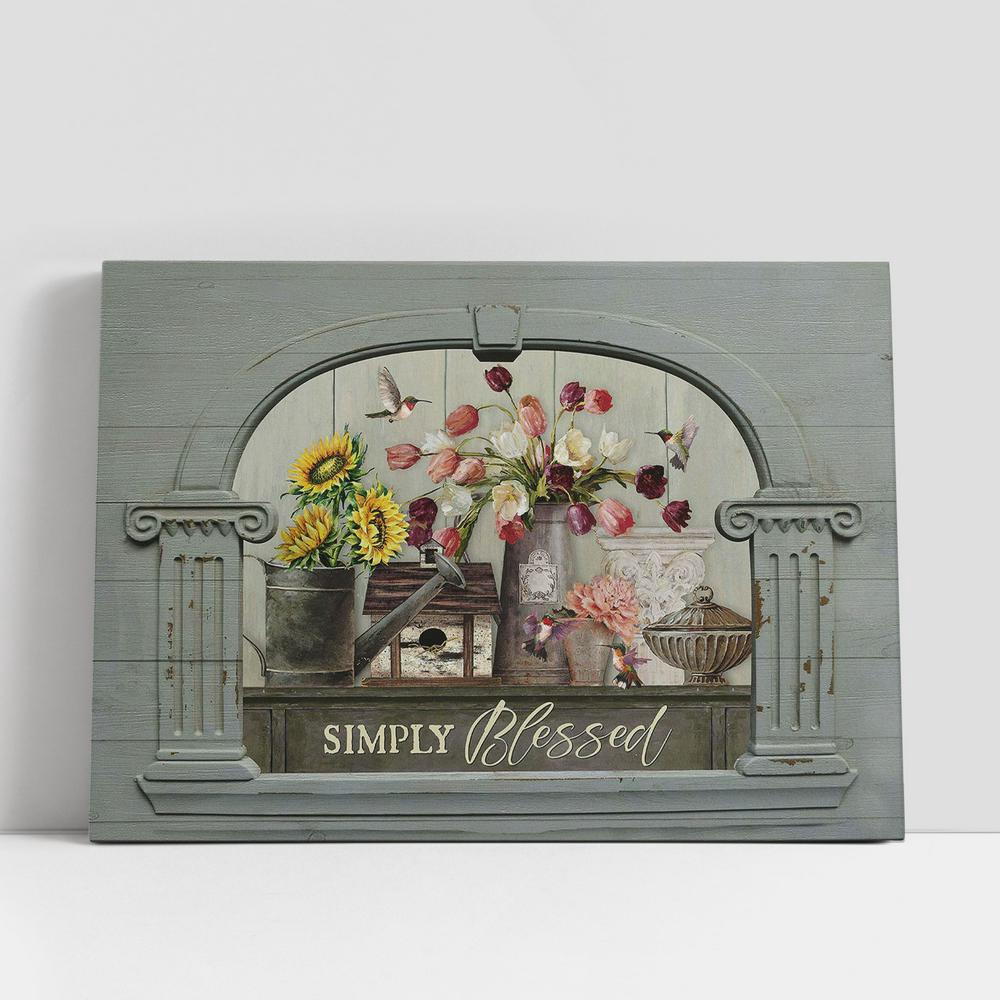 Christian Canvas Wall Art, Simply Blessed Tulip Sunflower Hummingbird Canvas Art, Wall Decor Christian Gifts Christian Canvas Wall Art, Simply Blessed Tulip Sunflower Hummingbird Canvas Art, Wall Decor Christian Gifts