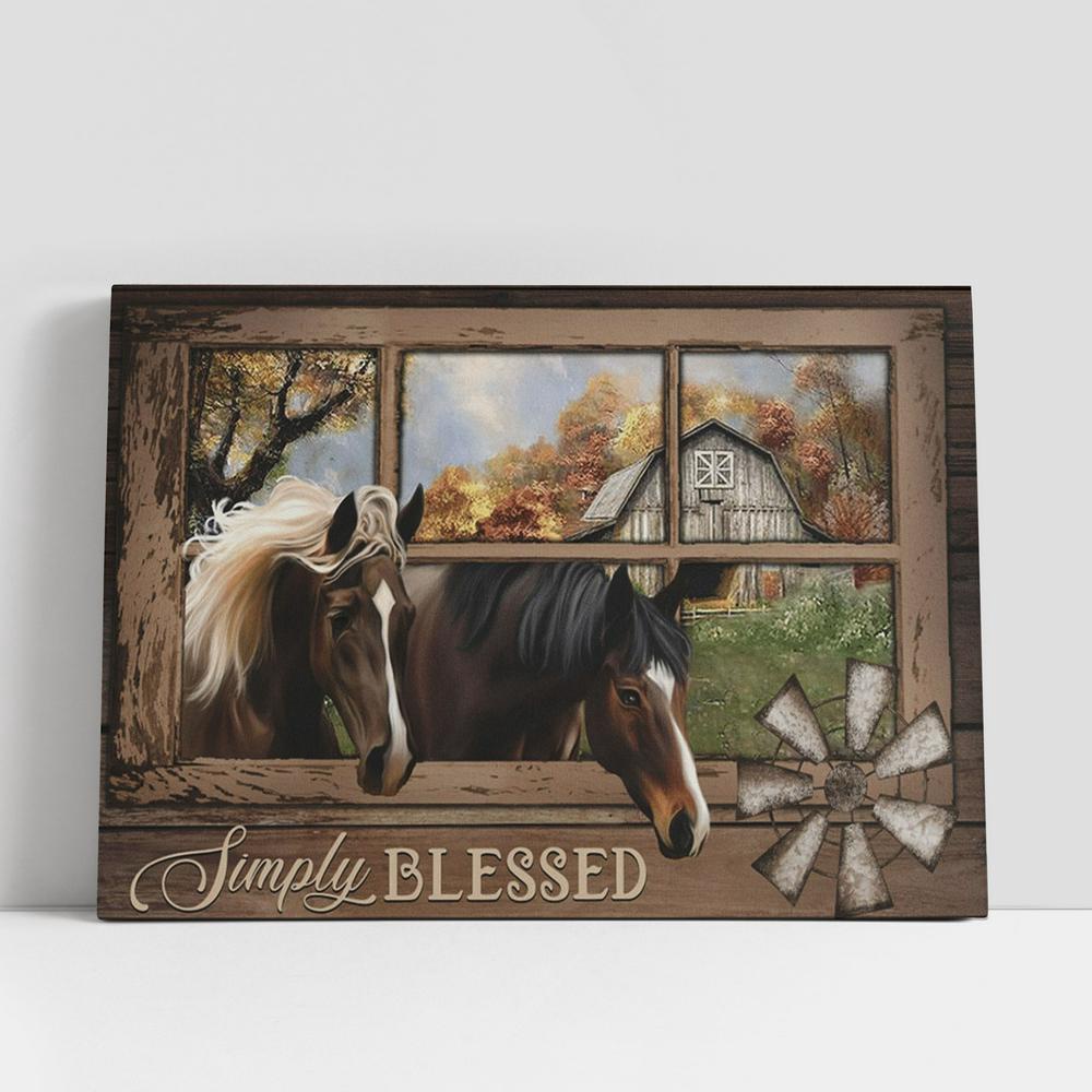 Christian Canvas Wall Art, Simply Blessed Two Horses Window Canvas Prints, Christian Gifts Wall Art