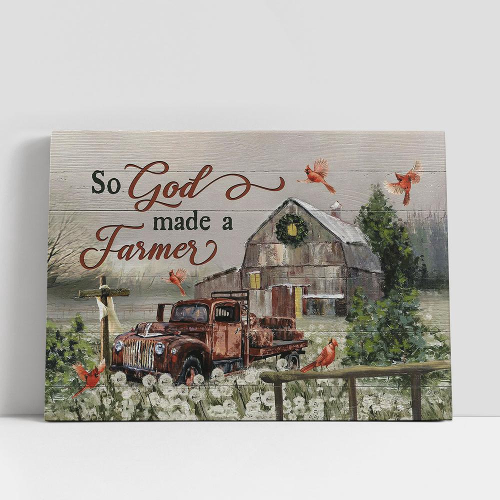 Christian Canvas Wall Art, So God Made A Farmer Red Cardinal Old Truck Wooden Cross Canvas Art, Wall Decor Christian Gifts Christian Canvas Wall Art, So God Made A Farmer Red Cardinal Old Truck Wooden Cross Canvas Art, Wall Decor Christian Gifts