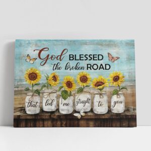 Christian Canvas Wall Art, Sunflower God Blessed The Road That Led Me To You Canvas Art, Christian Canvas Art