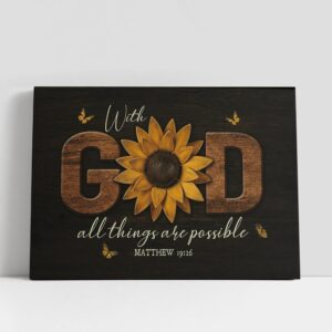 Christian Canvas Wall Art, Sunflower With God All Things Are Possible Wall Art Canvas, Christian Canvas Art
