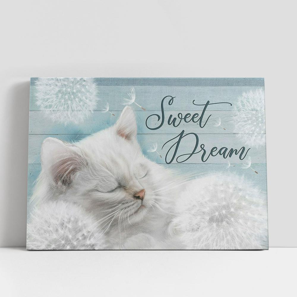 Christian Canvas Wall Art, Sweet Dream Dandelion White Cat Canvas Wall Art, Christian Canvas Art Christian Canvas Wall Art, Sweet Dream Dandelion White Cat Canvas Wall Art, Christian Canvas Art
