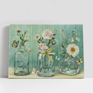 Christian Canvas Wall Art, Thankful Grateful Blessed…