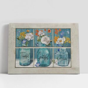 Christian Canvas Wall Art, Thankful Grateful Blessed…