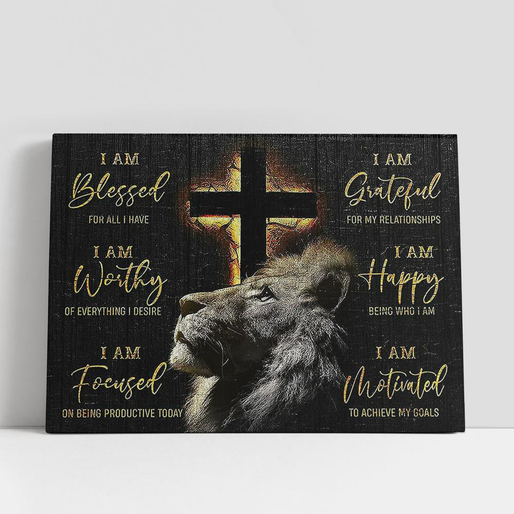 Christian Canvas Wall Art, The Lion Cross I Am Blessed For All I Have Canvas Art, Lion Canvas Wall Decor, Christian Canvas Art Christian Canvas Wall Art, The Lion Cross I Am Blessed For All I Have Canvas Art, Lion Canvas Wall Decor, Christian Canvas Art