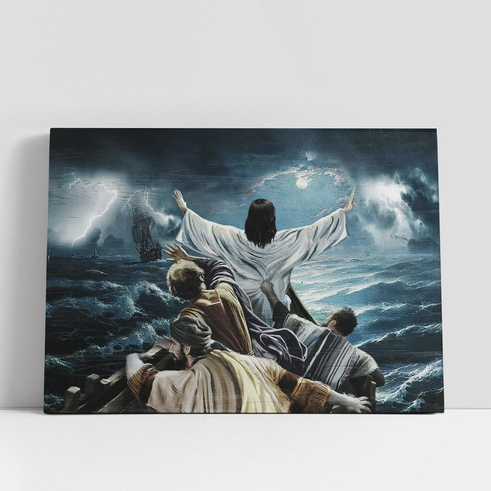Christian Canvas Wall Art, The Storm On The Sea Jesus Saved Us Canvas Art, Christian Canvas Art
