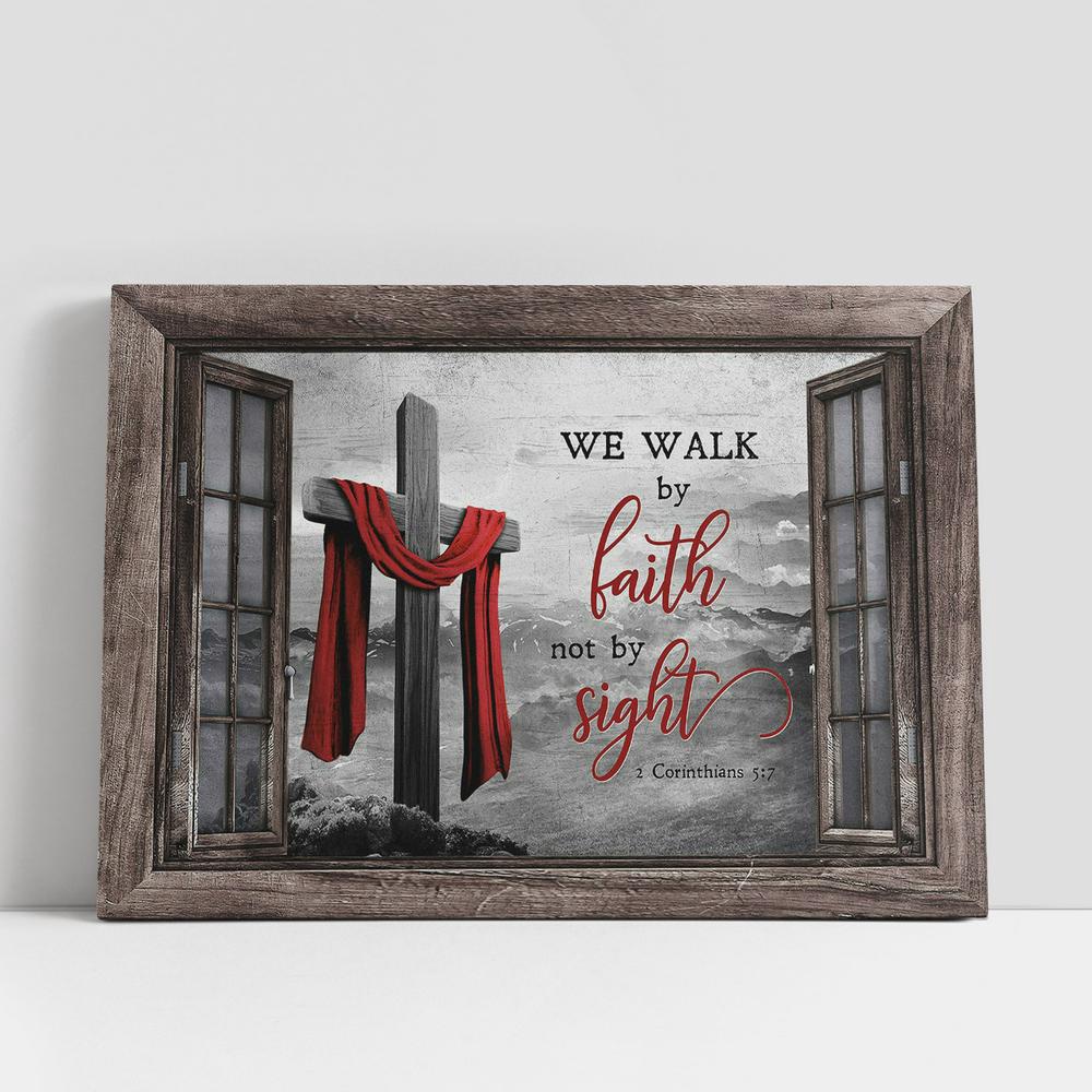 Christian Canvas Wall Art, The Wooden Cross, Red Cloth We Walk By Faith, Not By Sight Wall Art Canvas, Christian Canvas Art Christian Canvas Wall Art, The Wooden Cross, Red Cloth We Walk By Faith, Not By Sight Wall Art Canvas, Christian Canvas Art