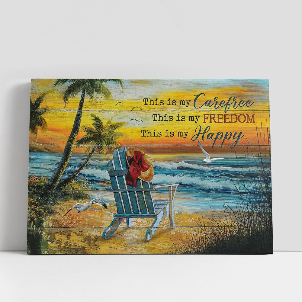 Christian Canvas Wall Art, This Is My Carefree Floppy Hat Sunset Beach Seagull Canvas Wall Art, Christian Canvas Art