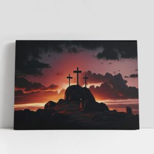 Christian Canvas Wall Art, Three Crosses Mountain…