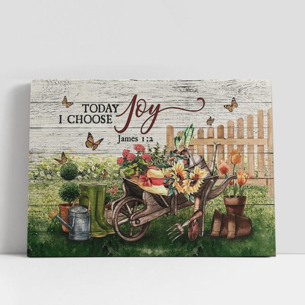 Christian Canvas Wall Art, Today I Choose Joy Flower Picket Fence Butterfly Canvas Art Decor, Christian Canvas Art