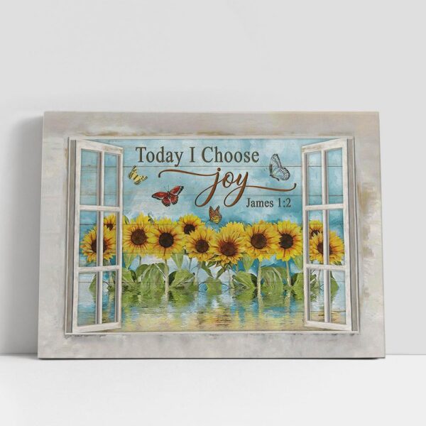 Christian Canvas Wall Art, Today I Choose Joy Sunflower Garden Butterfly Canvas Art, Christian Canvas Art