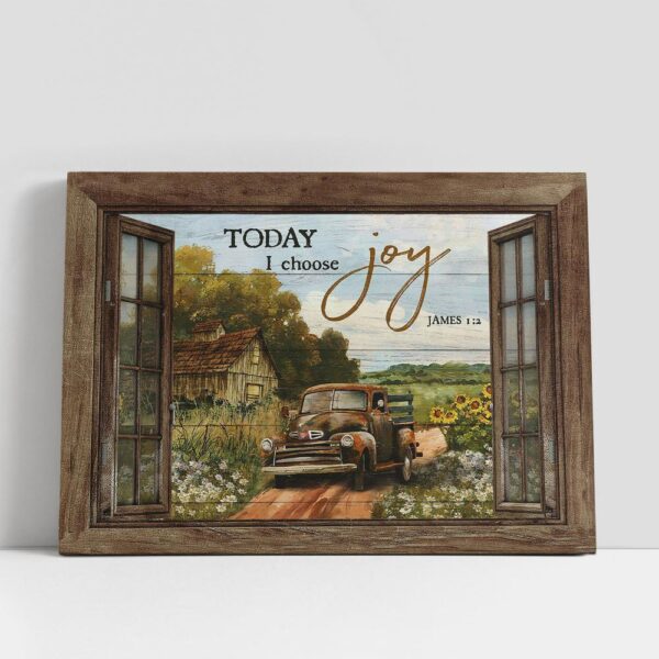 Christian Canvas Wall Art, Today I Choose Joy Truck Flower Field Canvas Art, Christian Canvas Art