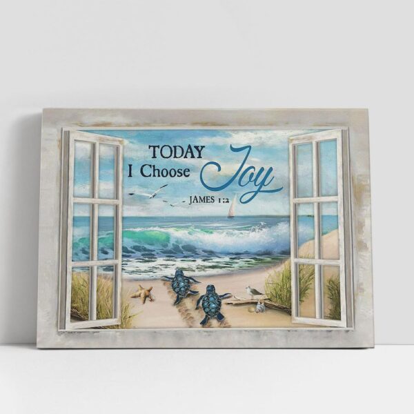 Christian Canvas Wall Art, Today I Choose Joy Turtle Seagull Canvas Art, Christian Canvas Art