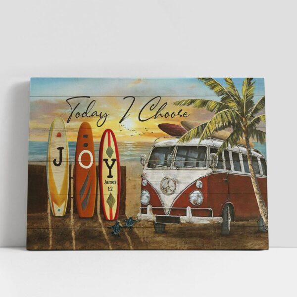 Christian Canvas Wall Art, Today I Choose Joy Vintage Bus Canvas Art, Christian Canvas Art