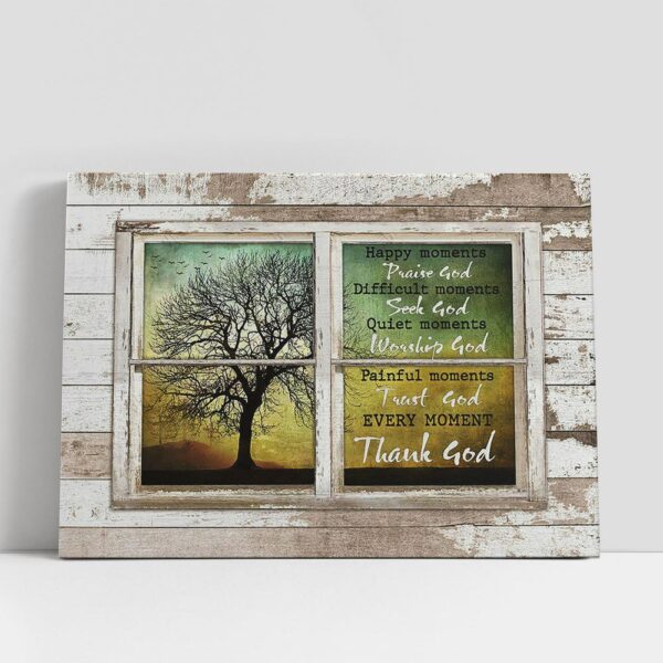 Christian Canvas Wall Art, Tree Cross Every Moment Thank God Canvas Art, Christian Canvas Art