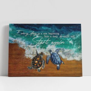 Christian Canvas Wall Art, Turtle Blue Ocean…