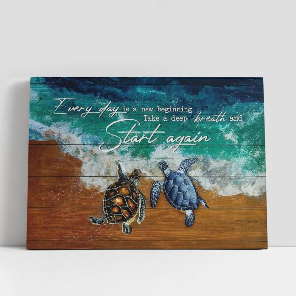 Christian Canvas Wall Art, Turtle Blue Ocean Every Day Is A New Beginning Canvas Painting, Gifts For Turtle Lovers, Christian Canvas Art