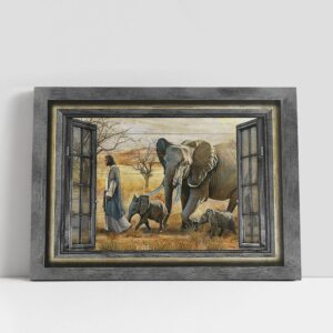 Christian Canvas Wall Art Walking With Jesus Elephant Yellow Meadow Canvas Art Christian Canvas Art 1 ebyska.jpg