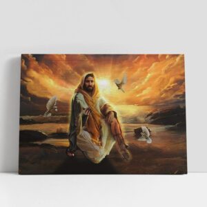 Christian Canvas Wall Art Walking With Jesus White Dove Sunset Canvas Art Christian Canvas Art 1 tbukws.jpg