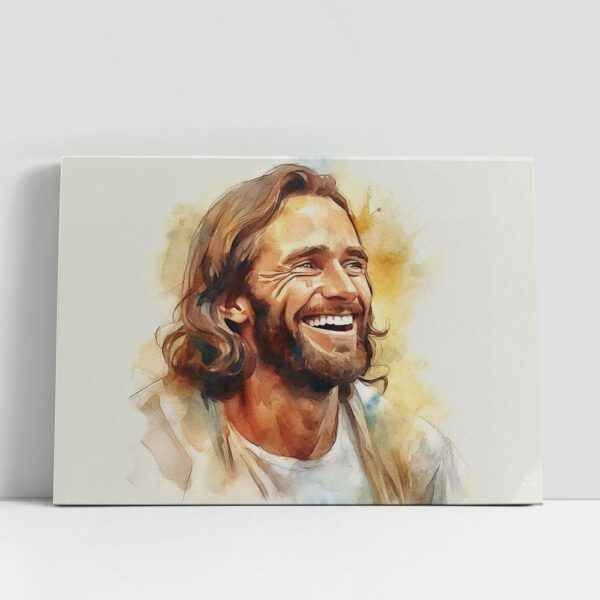 Christian Canvas Wall Art, Watercolor Jesus Christ Laughing Canvas Prints, Jesus Christ Picture, Jesus Canvas Art, Christian Canvas Art