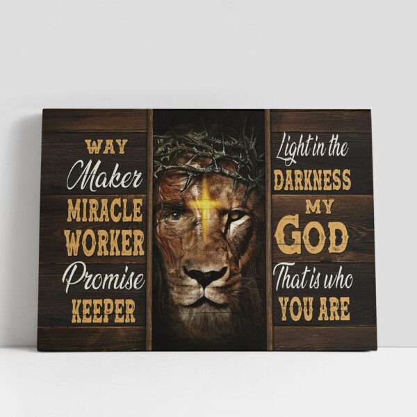 Christian Canvas Wall Art, Way Maker Miracle Worker Promise Keeper Canvas, Lion Of Judah Cross Canvas Art Decor, Christian Canvas Art