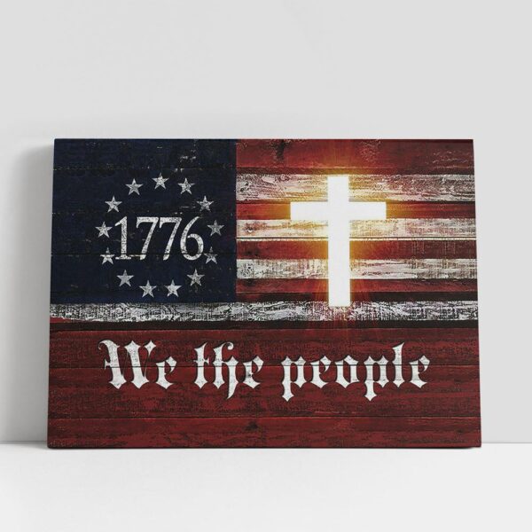 Christian Canvas Wall Art, We The People Cross Us Flag Canvas Wall Art, Christian Canvas Art