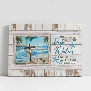 Christian Canvas Wall Art When You Go Through Deep Water I Will Be With You Cross Ocean Sea Turtle Canvas Painting Gifts For Turtle Lovers 1 nok7d3.jpg