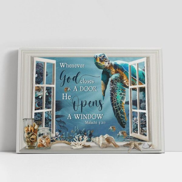 Christian Canvas Wall Art, Whenever God Closes A Door He Open A Window Ocean Turtle Large Canvas, Christian Canvas Art